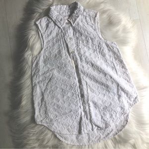 So Broderie Eyelet 100% Cotton Perfectly White Sleeveless Button Down Shirt, 10